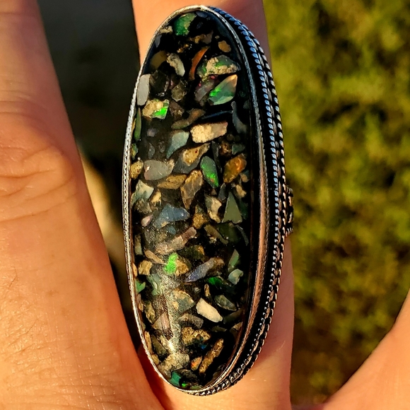 New Amazing Copper Ethiopian Opal 925 Silver Statement Ring. - Picture 6 of 16
